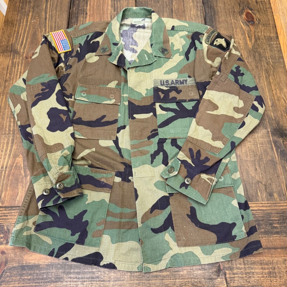 US Army Woodland Camo BDU Field Jacket 101st Airborne Screaming Eagles Med-reg